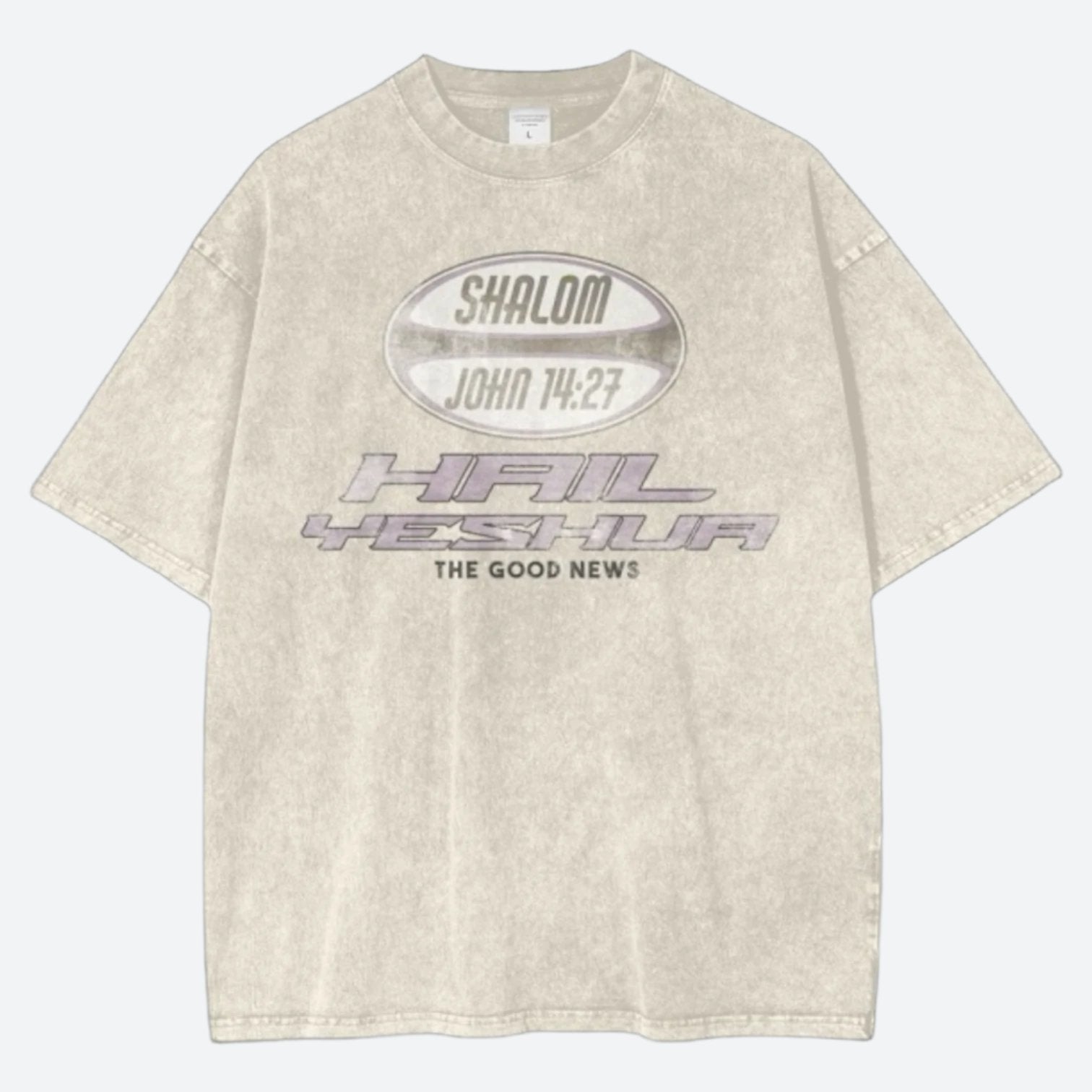 SHALOM ACID WASH OVERSIZED TEE [APRICOT] - Hail Yeshua